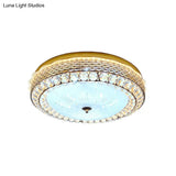Modern Fishscale/Net Design Gold Drum Led Flushmount With Crystal Accents For Bedroom Ceiling