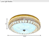 Modern Fishscale/Net Design Gold Drum Led Flushmount With Crystal Accents For Bedroom Ceiling