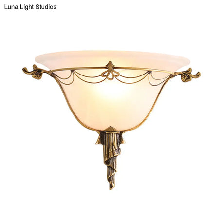 Modern Flare Milk Glass Wall Light: Brass Flush Mount Sconce For Bedside