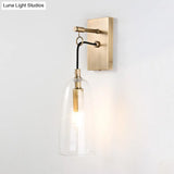 Modern Flared Wall Mount Lamp - 1 Light Gold Sconce With Clear Glass Shade