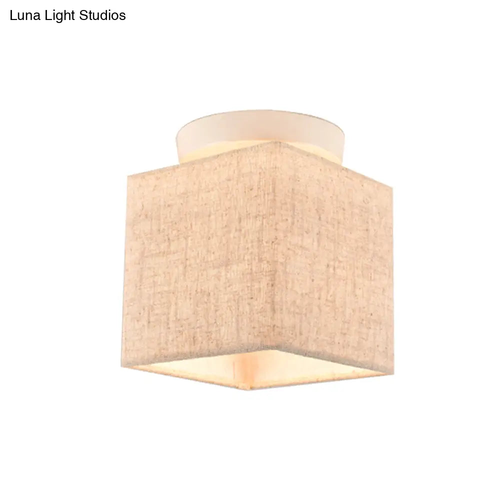Modern Flaxen Fabric Small Semi Flush Mount Ceiling Light Fixture