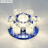 Modern Floral Ceiling Flush Light With Crystal Block - Led Hallway Flush - Mount Fixture