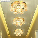 Modern Floral Ceiling Flush Light With Crystal Block - Led Hallway Flush - Mount Fixture