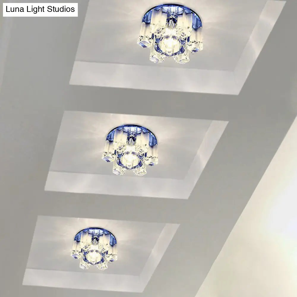 Modern Floral Ceiling Flush Light With Crystal Block - Led Hallway Flush - Mount Fixture