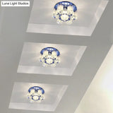 Modern Floral Ceiling Flush Light With Crystal Block - Led Hallway Flush - Mount Fixture