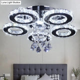 Modern Floral Crystal Semi Flush Ceiling Light - Led Stainless Steel Fixture For Bedroom
