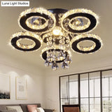 Modern Floral Crystal Semi Flush Ceiling Light - Led Stainless Steel Fixture For Bedroom