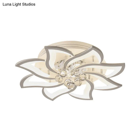 Modern Floral-Design Led Bedroom Lamp With Crystal Orb Decor - Semi Flush Mount