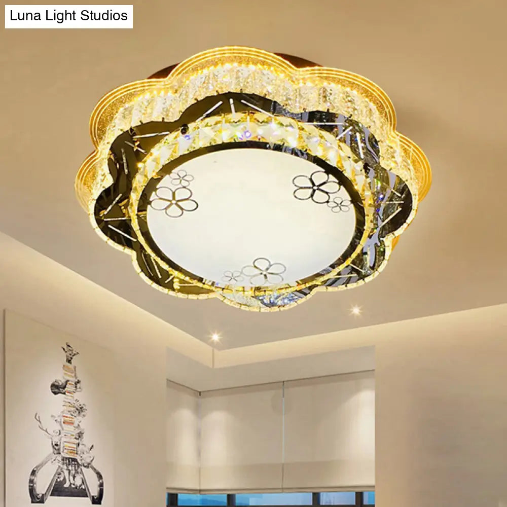Modern Floral Glass Led Ceiling Flush - Chrome 19.5’/23.5’ Wide