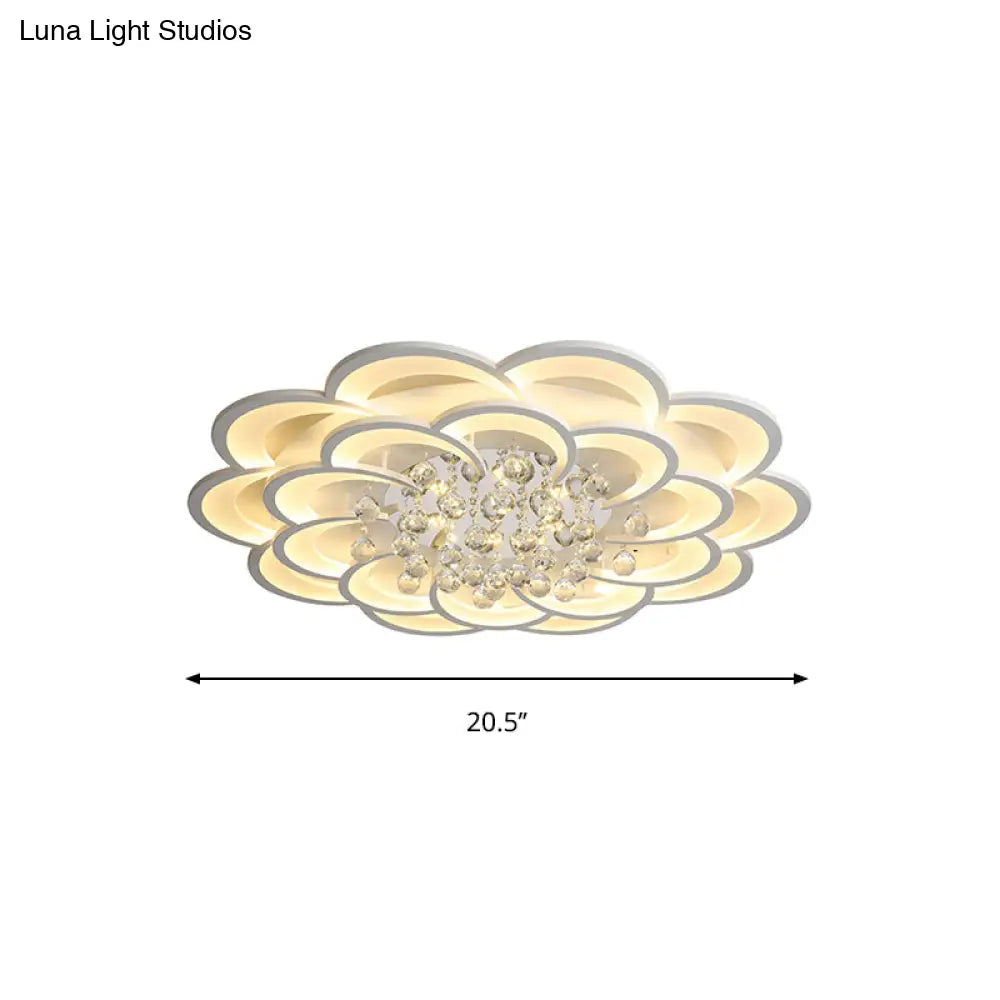 Modern Floral Iron Flush Mount Led Ceiling Light In Warm/White - 20.5’/27’/31.5’ W White Fixture