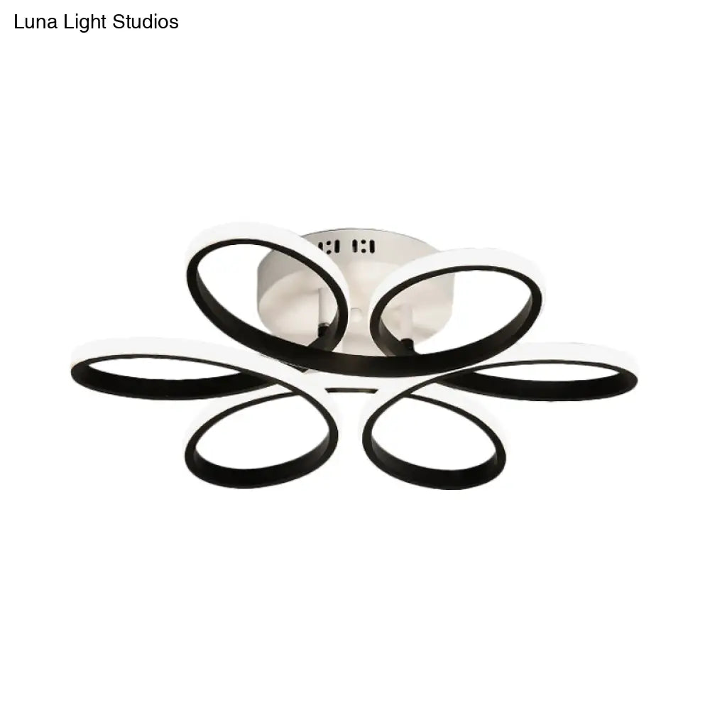 Modern Floral Led Black Flush Mount Light - 23’/29.5’/36’ Wide Semi-Mount Ceiling Fixture