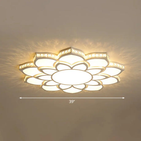 Modern Floral Led Ceiling Light With Clear Crystal Accents - Minimalist Design / 39’ B