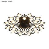 Modern Floral Led Flush Mount Ceiling Lamp In Black And White Metal For Bedroom