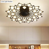 Modern Floral Led Flush Mount Ceiling Lamp In Black And White Metal For Bedroom