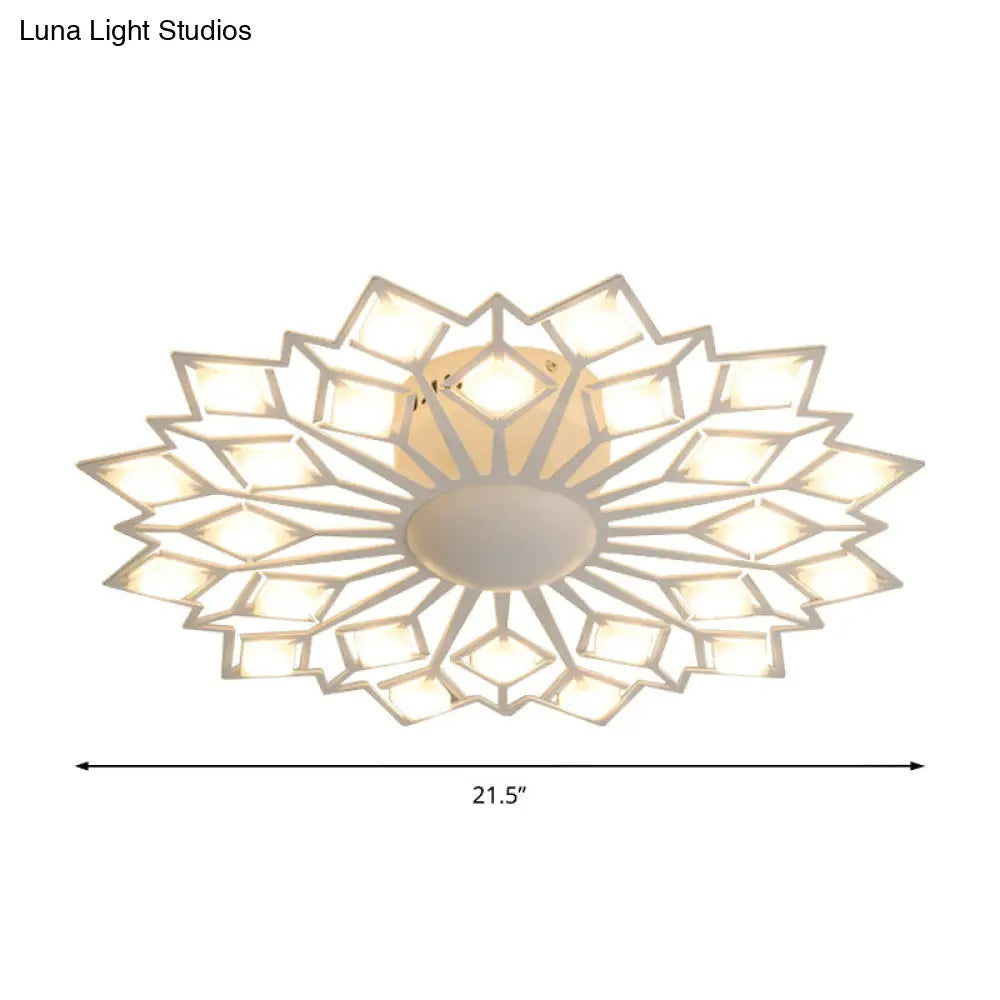 Modern Floral Led Flush Mount Ceiling Lamp In Black And White Metal For Bedroom