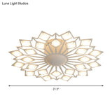 Modern Floral Led Flush Mount Ceiling Lamp In Black And White Metal For Bedroom