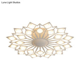 Modern Floral Led Flush Mount Ceiling Lamp In Black And White Metal For Bedroom
