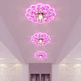Modern Floral Led Flush Mount Ceiling Light With Beveled Crystal In Red For Porch Pink White And