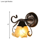 Modern Floral Yellow Glass Vanity Wall Sconce - Stylish 1/2/3-Light Black Finish Mount Lighting