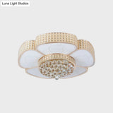 Modern Flower Ceiling Flush Light - Crystal Encrusted Mount Fixture In Gold 4/6 - Bulb