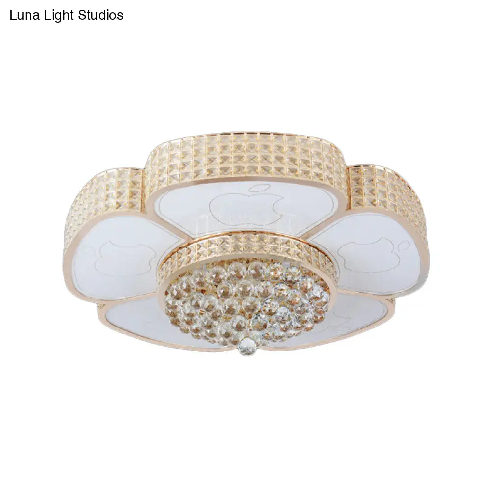 Modern Flower Ceiling Flush Light - Crystal Encrusted Mount Fixture In Gold 4/6 - Bulb