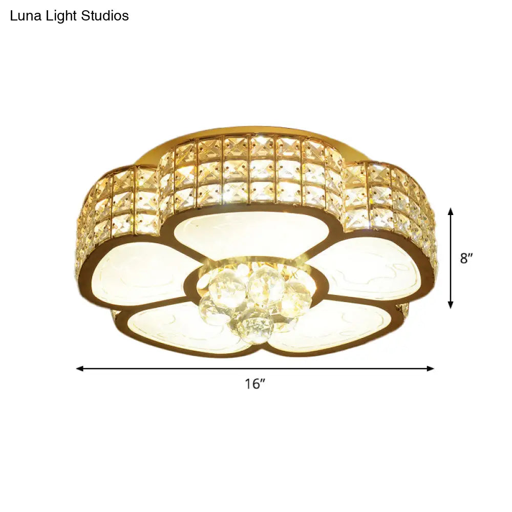 Modern Flower Ceiling Flush Light - Crystal Encrusted Mount Fixture In Gold 4/6 - Bulb