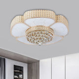 Modern Flower Ceiling Flush Light - Crystal Encrusted Mount Fixture In Gold 4/6 - Bulb