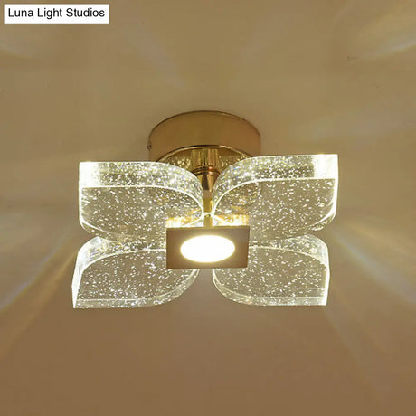 Modern Flower Crystal Ceiling Lamp In Gold With Led Lighting