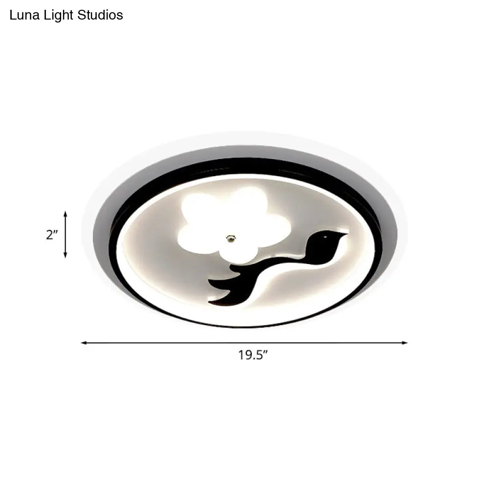Modern Flower - Inspired Black Acrylic Led Flush Mount Light For Bedroom (Customizable In 15 Days)