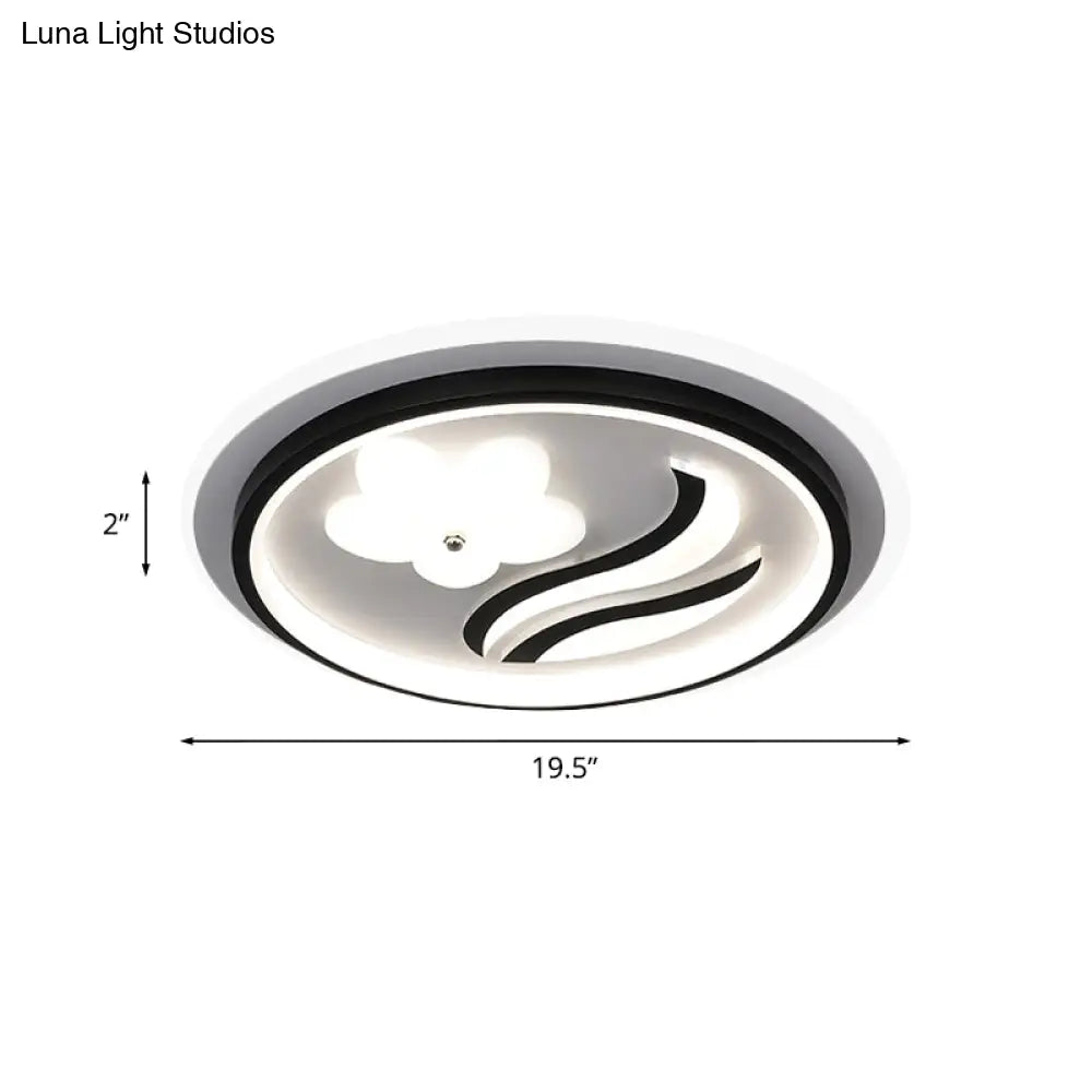 Modern Flower - Inspired Black Acrylic Led Flush Mount Light For Bedroom (Customizable In 15 Days)
