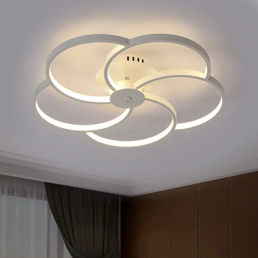 Modern Flower Metal Led Ceiling Light In 18’/21.5’ - Black/White With Warm/White/Natural