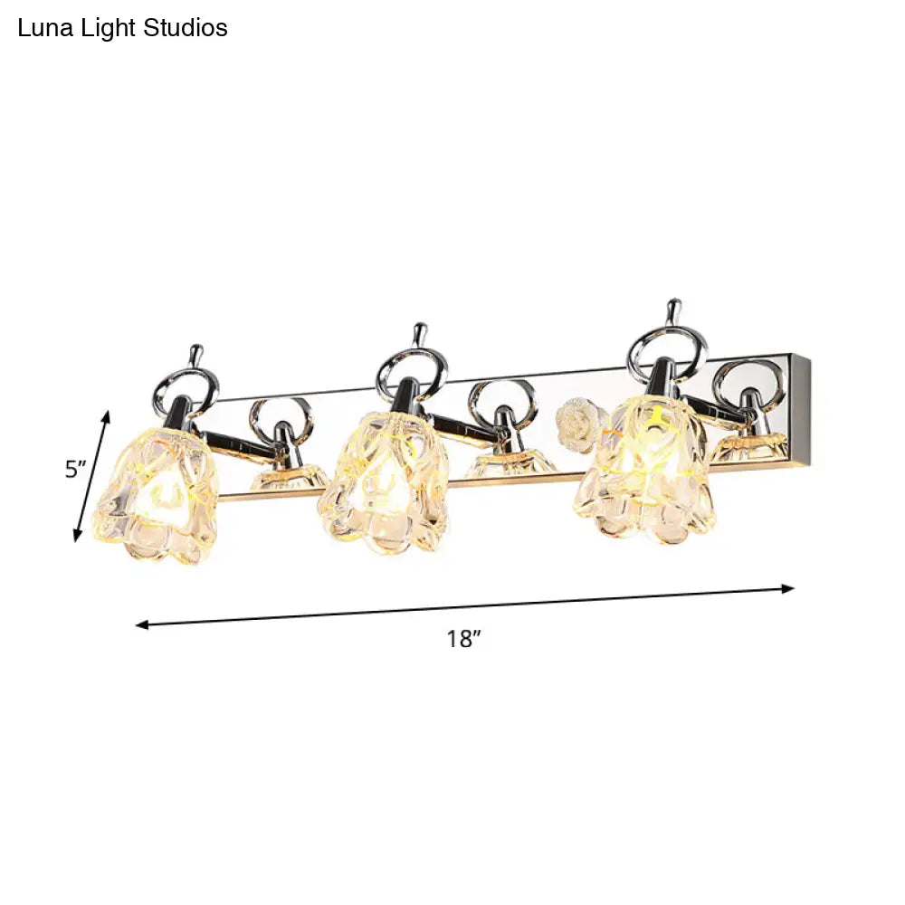 Modern Flower Shade Vanity Wall Light Fixture - Clear Glass Silver Finish 2/3 Lights Ideal For