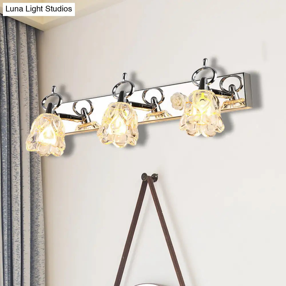 Modern Flower Shade Vanity Wall Light Fixture - Clear Glass Silver Finish 2/3 Lights Ideal For