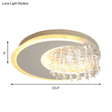 Modern Flush Ceiling Light With Crystal Accent - 16’/23.5’ Round Metal White Led Fixture