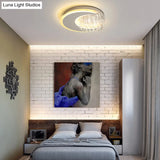 Modern Flush Ceiling Light With Crystal Accent - 16’/23.5’ Round Metal White Led Fixture