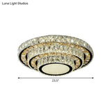 Modern Flush - Mount Led Ceiling Light With Stainless - Steel Layered Circle And Beveled Crystal