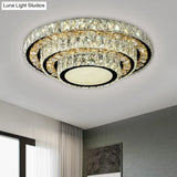 Modern Flush - Mount Led Ceiling Light With Stainless - Steel Layered Circle And Beveled Crystal