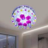 Modern Flush Mount Led Spotlight Crystal Ceiling Lamp - Simple Blossom Design Rose Red / White