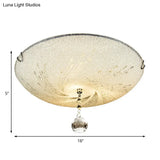 Modern Flush Mount Light With Frosted Glass And Crystal Drop - 3 Lights White Ceiling Fixture