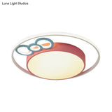 Modern Flush Mount Pendant Light With Blue/Pink Led Glow For Bedroom - Acrylic Drum Design