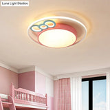 Modern Flush Mount Pendant Light With Blue/Pink Led Glow For Bedroom - Acrylic Drum Design