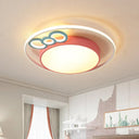 Modern Flush Mount Pendant Light With Blue/Pink Led Glow For Bedroom - Acrylic Drum Design Pink