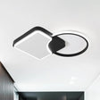 Modern Flush Mounted Led Lamp Fixture In Black White/Warm Light - Ring And Rhombus Corridor