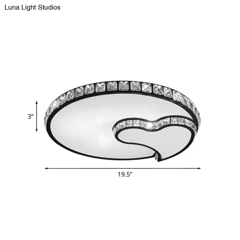 Modern Flushmount Black Led Ceiling Light With Heart Designs And Faceted Crystals