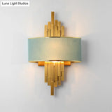 Modern Flute Wall Sconce With Curved Fabric Shade - 2 Bulb Metal Light