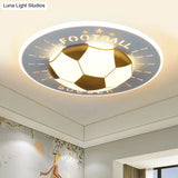 Modern Football Led Flush Mount Light Fixture In White/Blue For Bedrooms