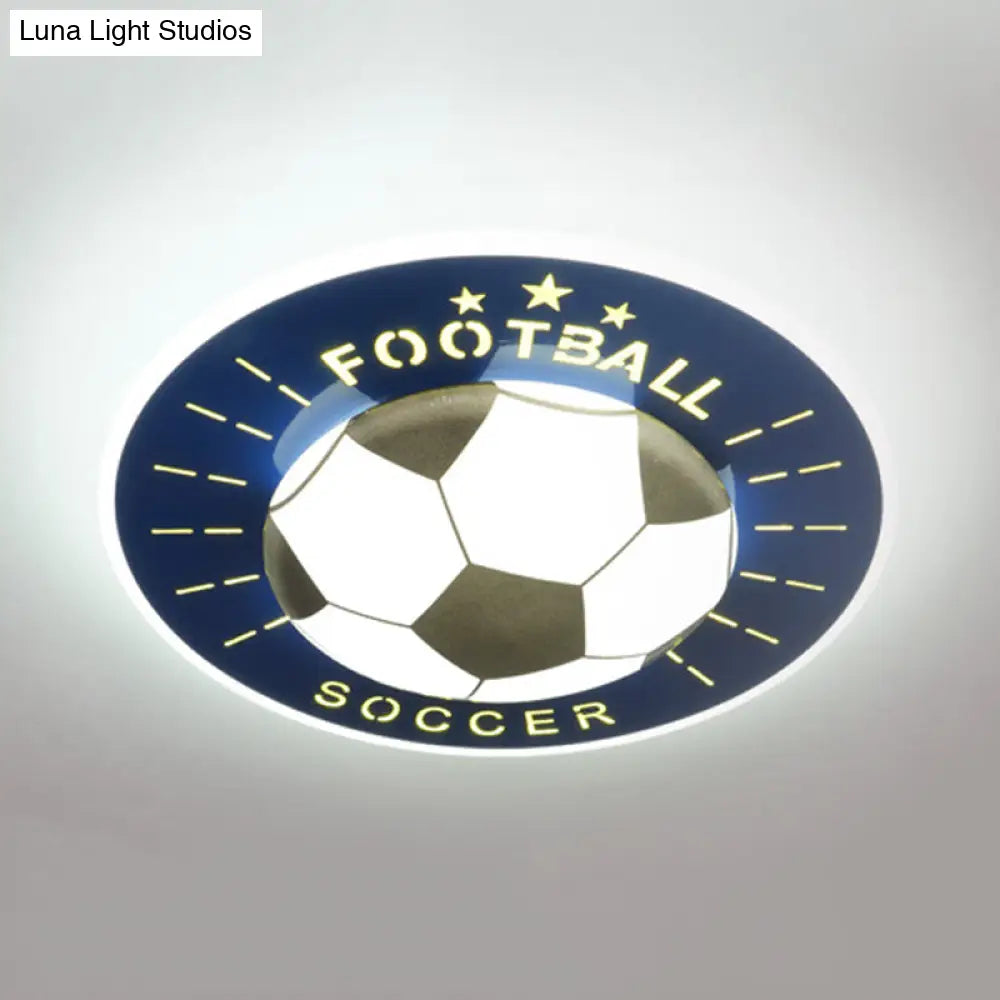 Modern Football Led Flush Mount Light Fixture In White/Blue For Bedrooms
