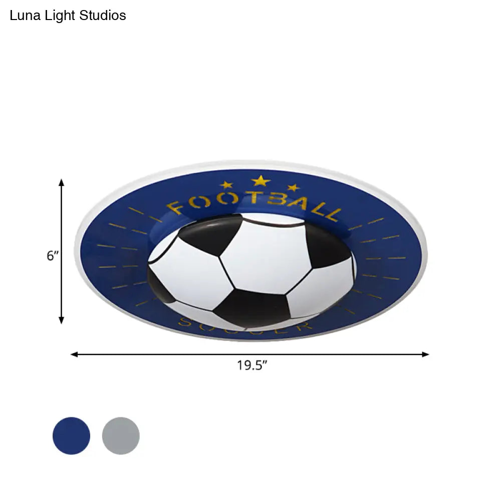 Modern Football Led Flush Mount Light Fixture In White/Blue For Bedrooms