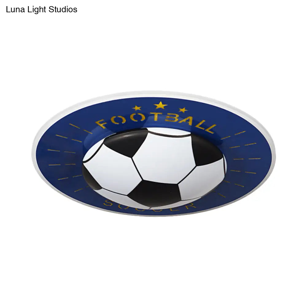 Modern Football Led Flush Mount Light Fixture In White/Blue For Bedrooms