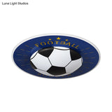 Modern Football Led Flush Mount Light Fixture In White/Blue For Bedrooms